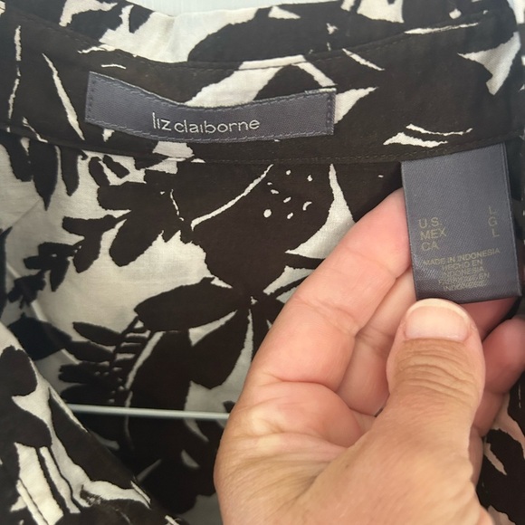 Liz Claiborne Brown Floral Button Down Shirt Top Size Large - Picture 3 of 11